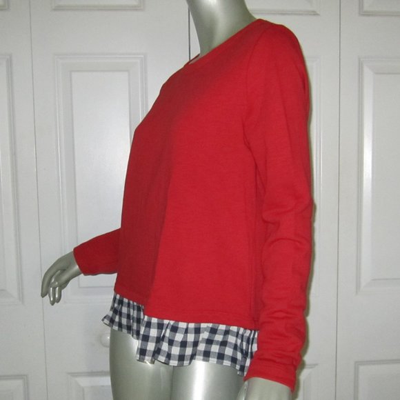 VINEYARD VINES Red Sweatshirt Style Top Plaid Hem - Picture 2 of 5
